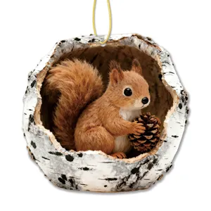 Cute red squirrel tree hole acrylic hanging ornament for holiday home indoor decoration
