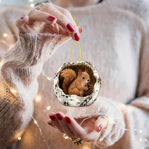 Mini acrylic tree hole squirrel hanging ornament, detailed festive decor for home tree.