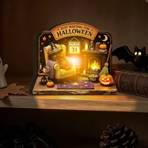 Halloween LED wooden desktop ornament glowing holiday party decoration spooky tabletop display
