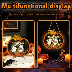 Halloween wooden LED hanging and desktop light-up sign spooky festival home decor ornament