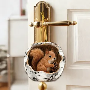 Squirrel tree hole hanging decoration, cute resin animal pendant for door and home decor.