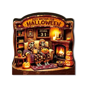 Halloween wooden LED desktop decoration tabletop ornament spooky party festive display sign item