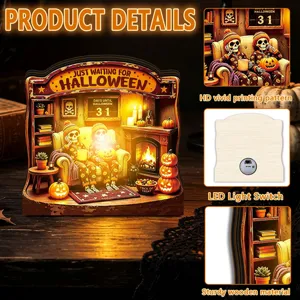Halloween lighted wooden tabletop decoration light up skeleton sign spooky party props home decor