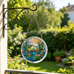 Acrylic frog suncatcher stained glass style window hanging garden decor ornament piece
