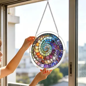 Acrylic suncatcher window hanging, colorful mosaic spiral stained glass style decor for home.