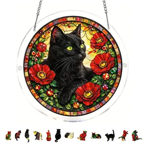 Acrylic black cat puzzle suncatcher window hanging stained glass style decorative pendant