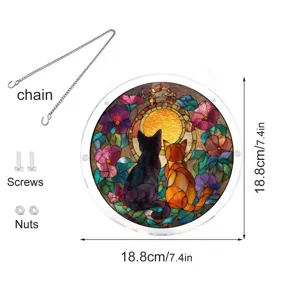 Acrylic stained glass cat suncatcher window hanging decor with chain and screws 18.8cm
