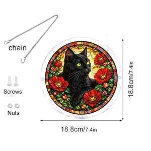Acrylic black cat suncatcher with chain screws nuts, 18.8cm window hanging decoration.