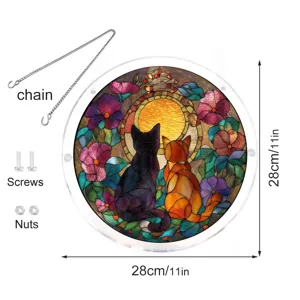 Acrylic stained glass cat suncatcher window hanging with chain and screws 28cm decor.
