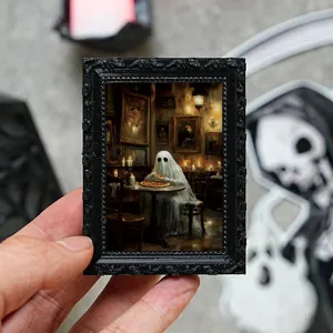 Halloween 3D fantôme cadre photo aimant de réfrigérateur, style gothique vintage décoration