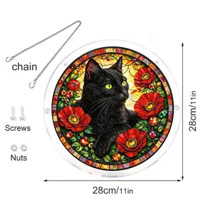 Stained glass black cat acrylic suncatcher window hanging with chain and screws 28cm