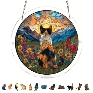 Stained glass style acrylic cat suncatcher window hanging pendant with puzzle pieces