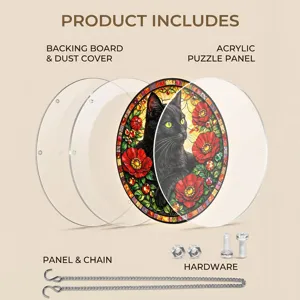 Acrylic cat suncatcher window hanging puzzle set with backing board, chain and hardware parts.