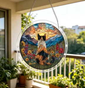 Acrylic cat suncatcher window hanging stained glass style decor for home room wall ornament