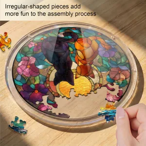 Acrylic cat stained glass suncatcher puzzle round window hanging decor for home wall