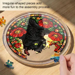 Acrylic black cat stained glass puzzle window suncatcher irregular puzzle pieces decor