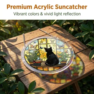 Acrylic cat suncatcher stained glass window hanging decor for home garden decor