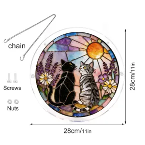 Acrylic stained glass cat suncatcher window hanging pendant with metal chain 28cm