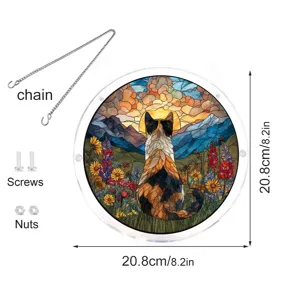 Stained Acrylic Cat Suncatcher Window Hanging with Chain Screws 20.8cm Art Decor