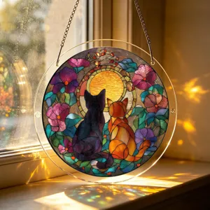 Stained glass style cat acrylic suncatcher window hanging ornament for home decor