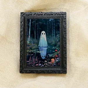 Halloween 3D Geist magnetischer Bilderrahmen Kühlschrankaufkleber mit schwarzem Rahmen.