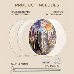 Acrylic cat suncatcher puzzle window hanging panel with backing board chain and hardware