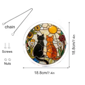 Acrylic stained glass style cat suncatcher window hanging with chain and screws, 18.8cm.