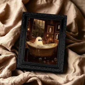 Halloween 3D ghost magnetic photo frame fridge magnet with vintage black carved border.