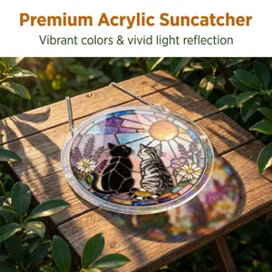 Acrylic cat suncatcher with vibrant stained glass design, perfect window hanging decoration.