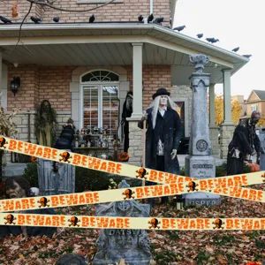 Halloween Warnband Absperrband gruselige Party Dekoration gelbes Totenkopf Klebeband