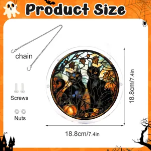 Halloween Buntglas Acryl Katzen Fensterbehang mit Kette und Schrauben, Größe 18.8cm.