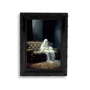 Detailed view of Halloween spooky ghost fridge magnet photo frame with vintage style