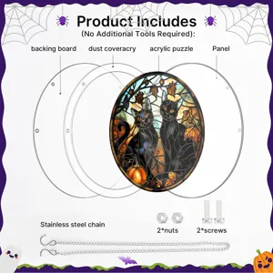 Halloween Acryl Sonnenfaenger Puzzle Schwarze Katze Kuerbis Fenster Haengend Dekoration Teile