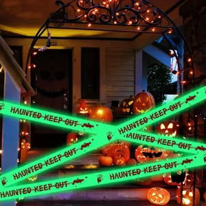 Halloween leuchtend fluoreszierend Warnband Caution Tape gruselig Party Dekoration Aufkleber