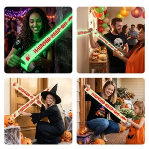 Halloween leuchtendes Warnband Detail Szene zeigt festliche Partydekoration Verwendung.