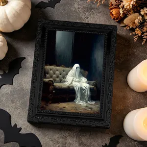 Halloween ghost photo frame fridge sticker detail view showing retro spooky design.