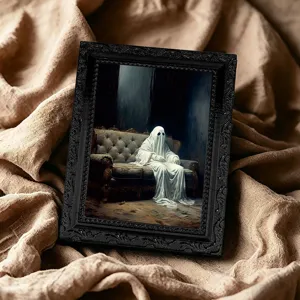 Halloween ghost magnetic photo frame refrigerator sticker, spooky home decor, black frame.