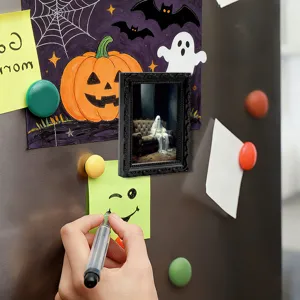 Halloween 3D ghost magnetic photo frame detail view, spooky home decor fridge sticker.