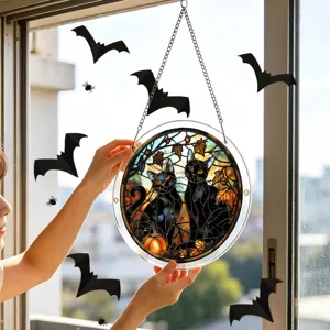 Halloween schwarze Katze Acryl Sonnenfänger Fenster Hängeornament für Feiertag