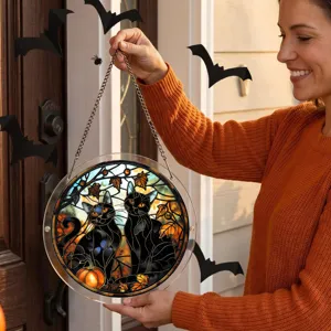 Halloween schwarze Katze Acryl Sonnenfaenger Haengeornament Fenster Heimdeko Detailansicht