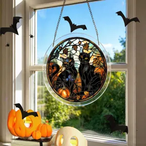 Halloween schwarze Katze Acryl Sonnenfaenger Fenster Haengen Anhaenger Dekoration Detail