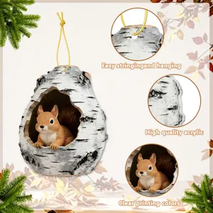 Acrylic squirrel tree hole hanging ornament mini decorative pendant for home wall decoration.