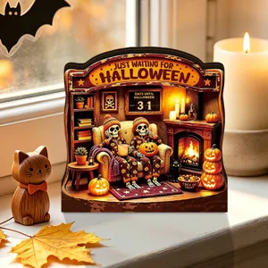 Halloween wooden lighted desktop ornament decoration festival party vibe layered display piece