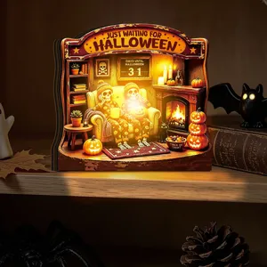 Halloween LED wooden desktop decoration light up miniature diorama spooky festival home decor