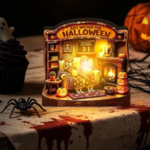Halloween LED illuminated wooden desktop decoration diorama for holiday party atmosphere display