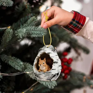 Christmas tree hollow squirrel hanging ornament cute acrylic holiday party decor pendant