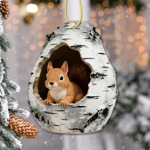 Christmas squirrel tree hollow hanging ornament, detailed resin animal pendant for holiday decor.