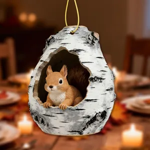 Cute birch tree hollow squirrel hanging ornament for holiday home indoor wall decoration.