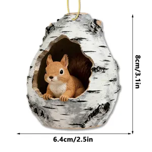 Squirrel tree hole hanging ornament resin decoration pendant for home holiday decor