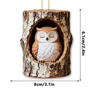 Mini acrylic owl tree hollow hanging ornament decoration for home or holiday tree display.